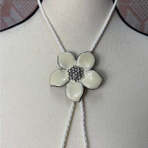 Refashioned White Flower Bolo Tie Necklace